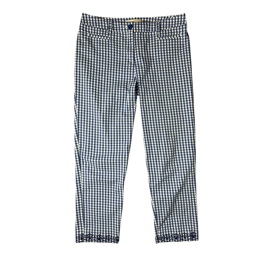 Talbots Blue Gingham Mid-Rise Embroidered Crop Pants  Size 4  Preppy  Spring